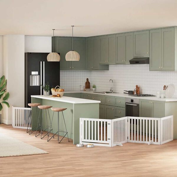 vidaXL Varteliai &scaron;unims su durimis, 6 segmentai, balti, 480cm, tuopa