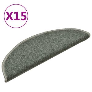 vidaXL Laiptų kilimėliai, 15 vnt., 56x17x3 cm, tamsiai žali, pusapvaliai