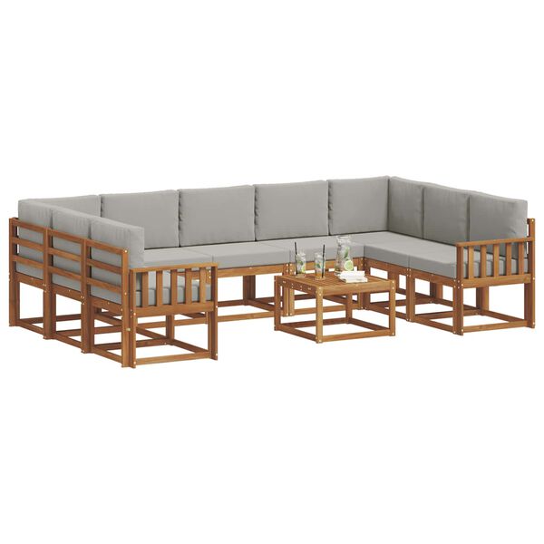 vidaXL Lauko sofos komplektas 10 pcs Natūrali ir &scaron;viesiai pilka