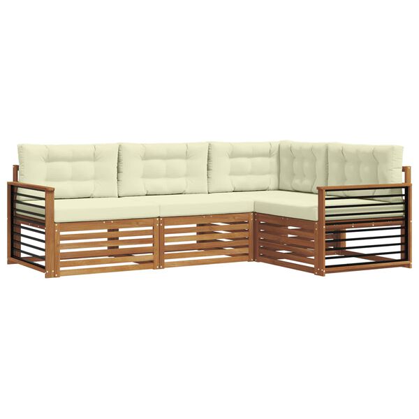 vidaXL Lauko sofos komplektas su pagalve 4 pcs Natūralus ir grietinėlė