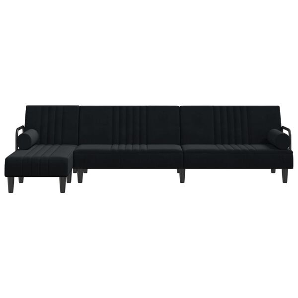 vidaXL L formos sofa-lova, juodos spalvos, 260x140x70cm, aksomas