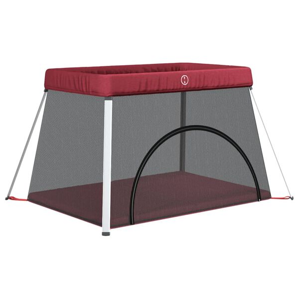 vidaXL Kūdikio maniežas su čiužiniu, raudonos spalvos, lininis audinys