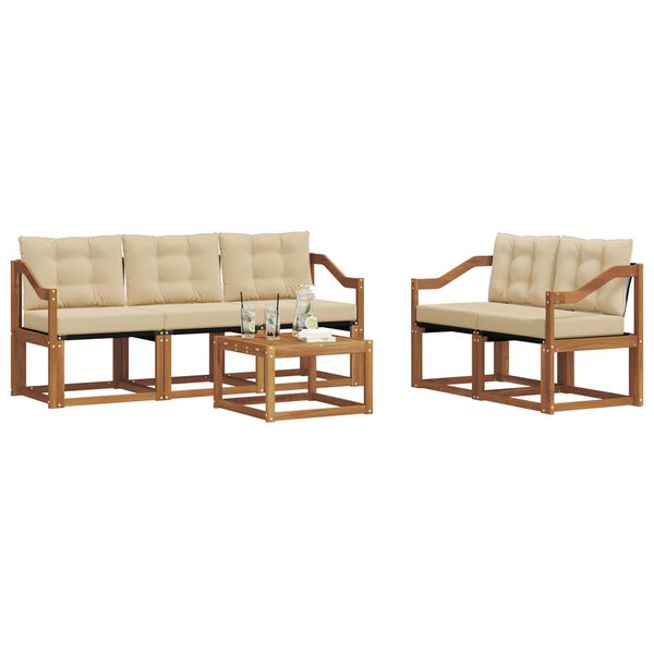 vidaXL Lauko sofos komplektas su pagalve 6 pcs Natūralus ir bežinis