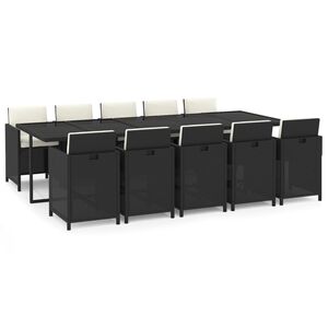 vidaXL Sodo komplektas su pagalvėlėmis, 11 dalių, juodas, poliratanas