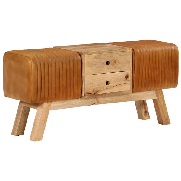 vidaXL Suoliukas, rudas, 107cm, tikra ožkos oda ir mango masyvas