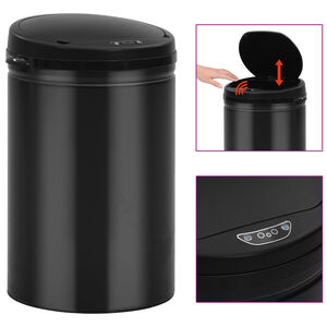 vidaXL Automatinė &scaron;iuk&scaron;liadėžė su jutikliu, juoda, plienas, 30l