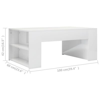 vidaXL Kavos staliukas, baltos spalvos, 100x60x42cm, MDP, blizgus