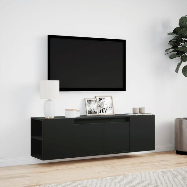 vidaXL Sieninė TV spintelė su LED lemputėmis, juoda, 135x31x39,5cm