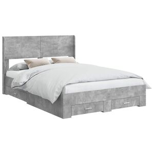 vidaXL Lovos rėmas su saugojimu ir nugara Betono pilka 120 x 190 cm