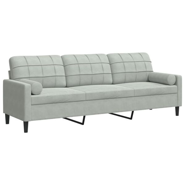 vidaXL Trivietė sofa su pagalvėlėmis, &scaron;viesiai pilka, 210cm, aksomas