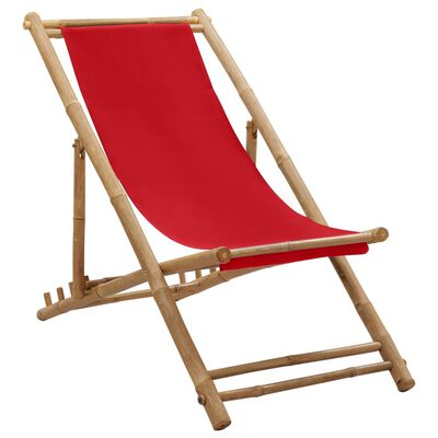 vidaXL Terasos kėdė, raudonos spalvos, bambukas ir drobė