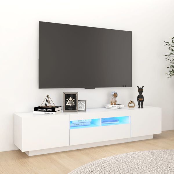 vidaXL TV spintelė su LED ap&scaron;vietimu, balta, 180x35x40cm, blizgi