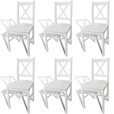 vidaXL Valgomojo kėdės, 6 vnt., baltos, pušies mediena
