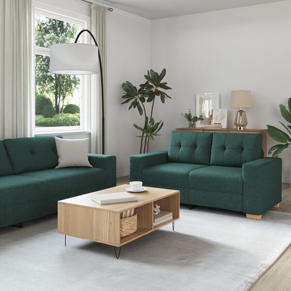 vidaXL Sofa 3 pcs Tamsiai žalia Lino mišinio audinys