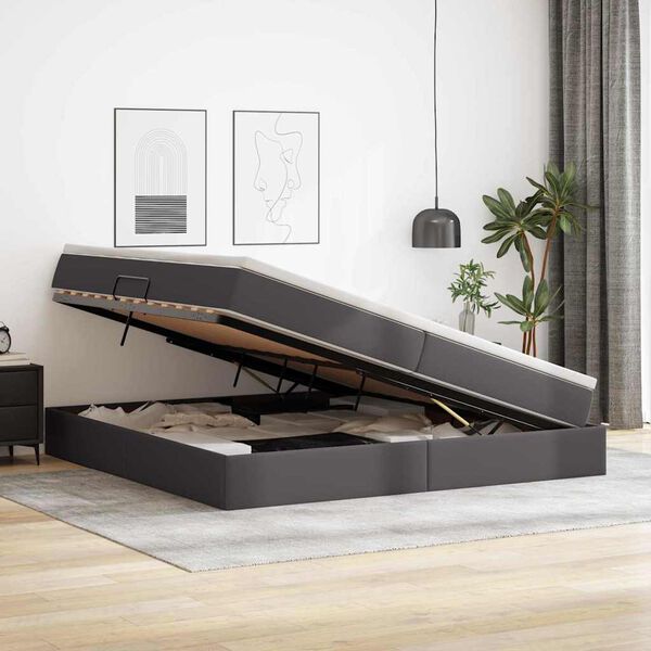 vidaXL Lova su daiktų laikymo vieta ir čiužiniu Pilka 200 x 200 cm