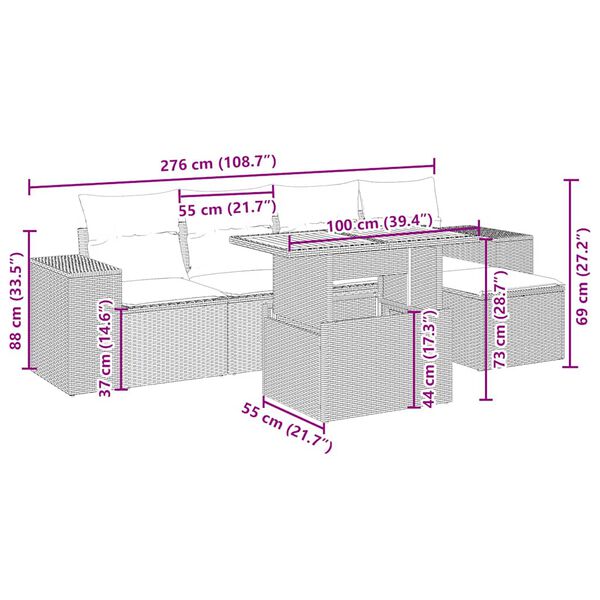 vidaXL Sofos komplektas su pagalvėlėmis, 6 dalių, smėlio, poliratanas