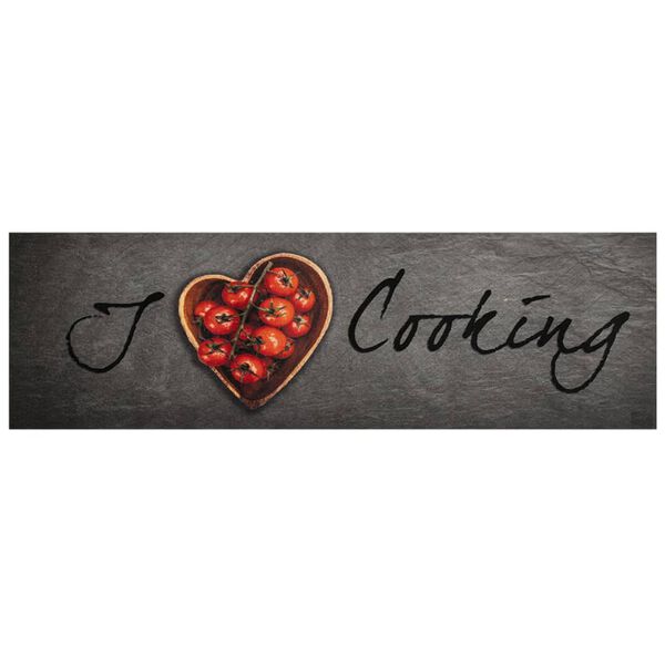 vidaXL Virtuvės kilimėlis, su tekstu, 45x150cm, aksomas, plaunamas