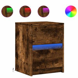 vidaXL Naktinė spintelė su LED lemputėmis, dūminio ąžuolo, mediena