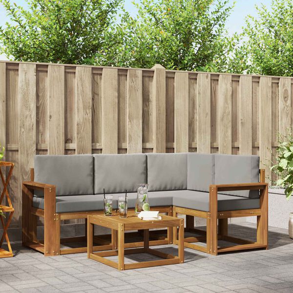 vidaXL Lauko sofos komplektas 5 pcs Natūrali ir &scaron;viesiai pilka