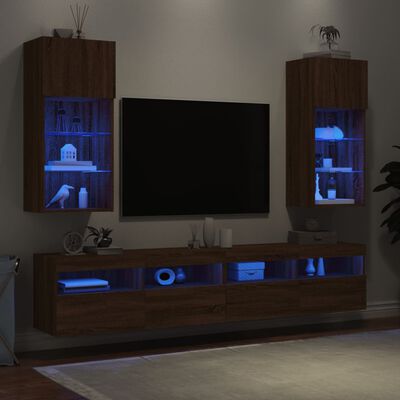 vidaXL TV spintelės su LED, 2vnt., rudos ąžuolo, 40,5x30x90cm