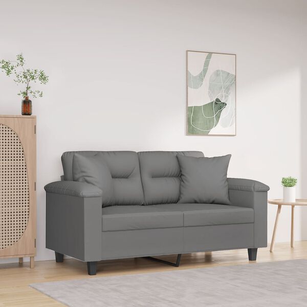vidaXL Dvivietė sofa su pagalvėmis, pilka, 120cm, mikropluošto audinys