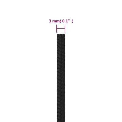vidaXL Valties virvė, visiškai juoda, 3mm, 25m, polipropilenas