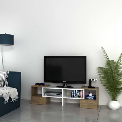 Homemania TV staliukas Fold, baltas ir riešutmedžio, 141,2x29,7x38,8cm