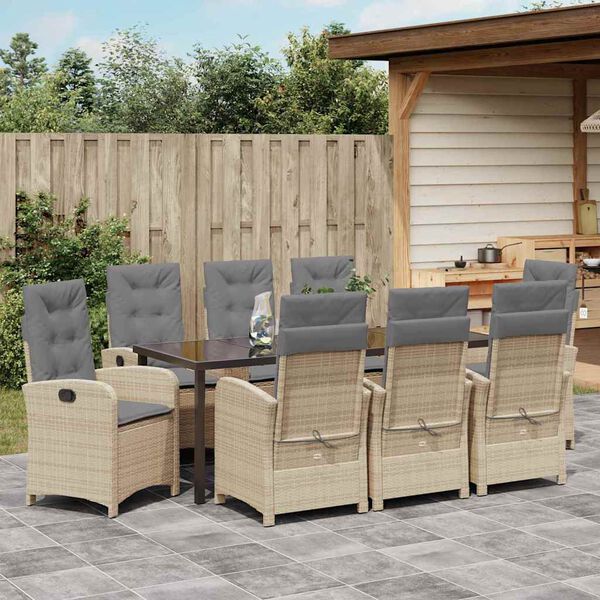 vidaXL Sodo valgomojo komplektas su pagalve 9 pcs Smėlio poliratanas