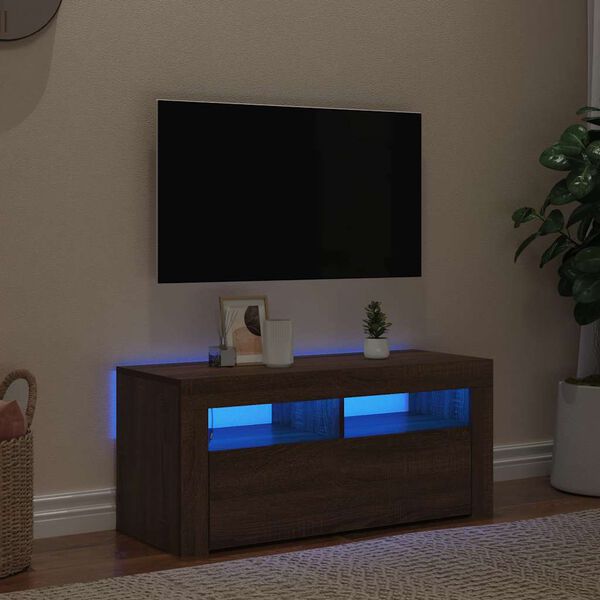 vidaXL TV spintelė su LED apšvietimu, ruda ąžuolo, 90x35x40cm