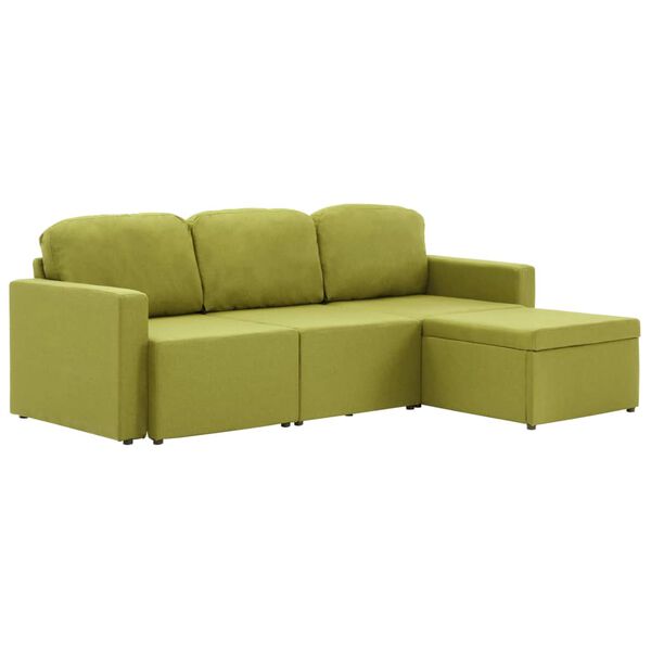 vidaXL Trivietė modulinė sofa-lova, žalios spalvos, audinys
