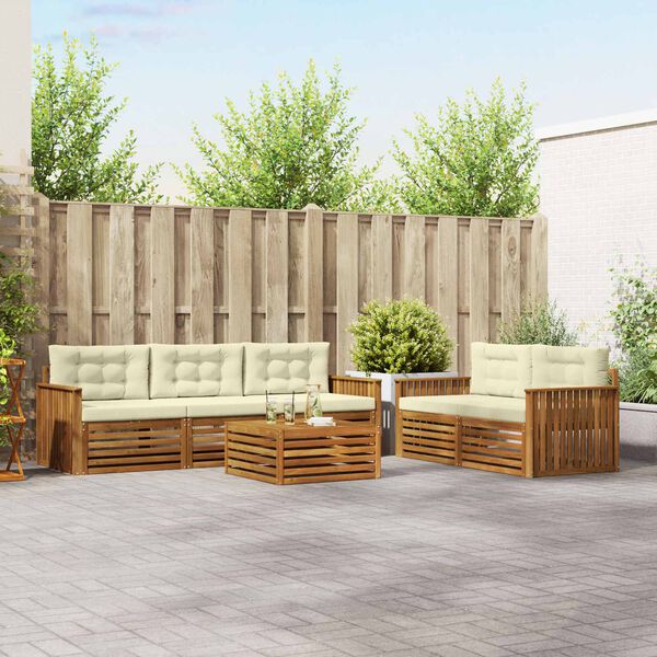 vidaXL Lauko sofos komplektas su pagalve 6 pcs Natūralus ir grietinėlė