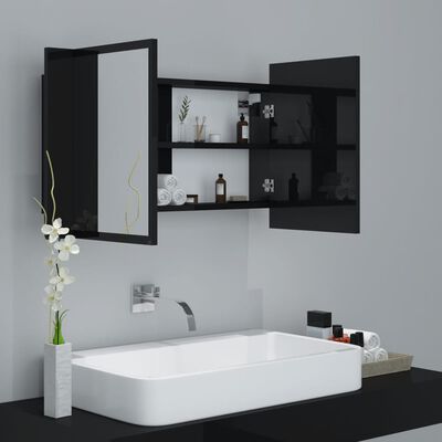 vidaXL Veidrodinė vonios spintelė su LED, juoda, 80x12x45cm, akrilas
