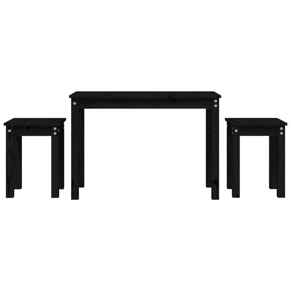 vidaXL Sustumiami staliukai, 3vnt., juodi, pušies medienos masyvas