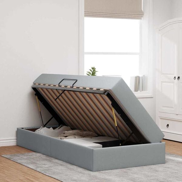 vidaXL Lova su daiktų laikymo vieta ir čiužiniu &Scaron;viesiai pilka