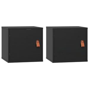 vidaXL Sieninės spintelės, 2vnt., juodos, 31,5x30x30cm, pu&scaron;ies masyvas