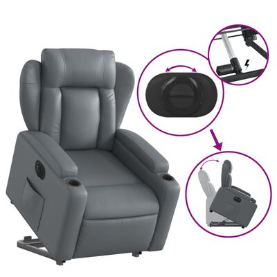 vidaXL Atsistojantis elektrinis krėslas, pilkas, dirbtinė oda
