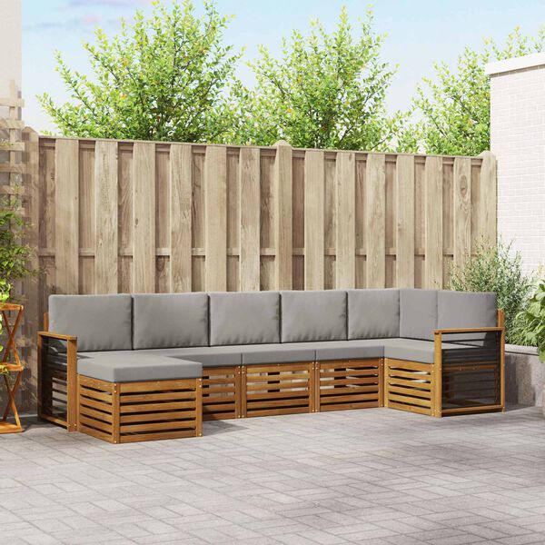 vidaXL Sofų komplektai su pagalve 7 pcs Natūrali ir &scaron;viesiai pilka