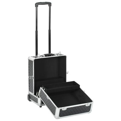 vidaXL Kosmetikos lagaminas su ratukais, juodas, 35x29x45cm, aliuminis