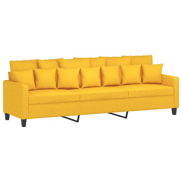 vidaXL Trivietė sofa su pakoja, &scaron;viesiai geltona, 210cm, audinys