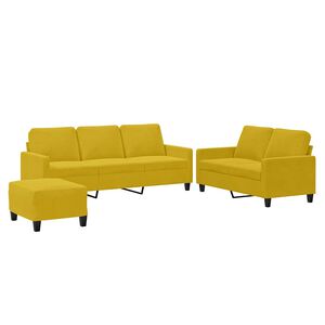 vidaXL Sofos komplektas su pagalvėlėmis, 3 dalių, geltonas, aksomas