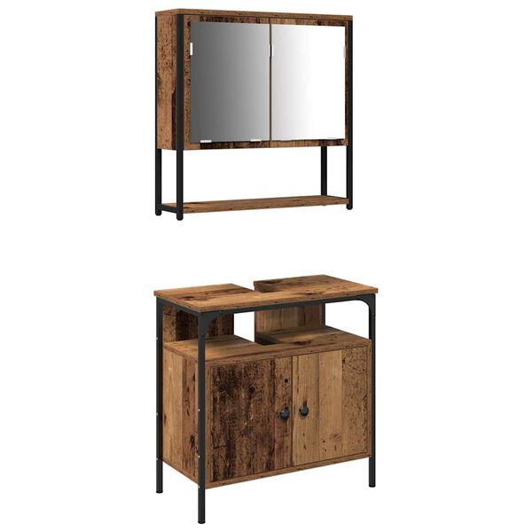vidaXL Vonios baldų rinkinys su lentyna 2 pcs Ruda Apdirbta mediena