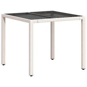 vidaXL Stalas su stikliniu stalvir&scaron;iu, baltas, 90x90x75cm, poliratanas