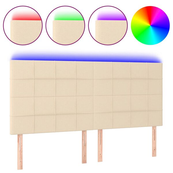 vidaXL Galvūgalis su LED, kreminės spalvos, 180x5x118/128cm, audinys