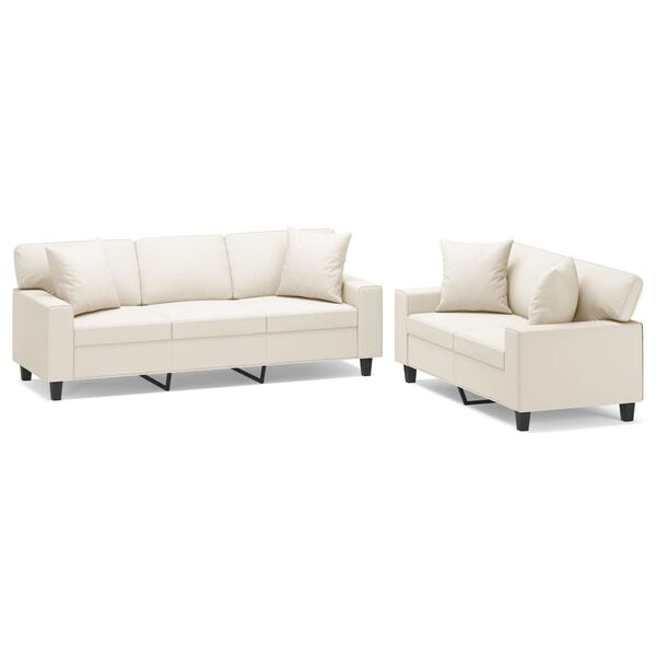 vidaXL Sofos komplektas su pagalvėmis, 2 dalių, kreminis, dirbtinė oda