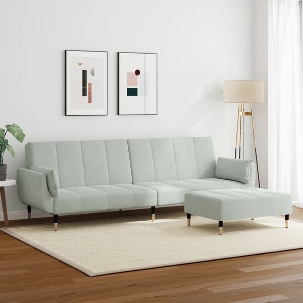 vidaXL Dvivietė sofa-lova su pakoja, &scaron;viesiai pilkos spalvos, aksomas