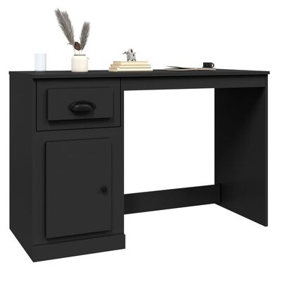 vidaXL Rašomasis stalas su stalčiumi, juodas, 115x50x75cm, mediena