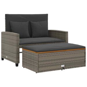vidaXL Dvivietė sodo sofa su pagalvėlėmis, pilkas, poliratanas/akacija