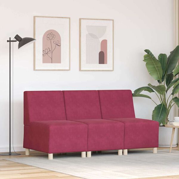 vidaXL Modulinis sofa vienetas be rankų 3 pcs Vyno raudona