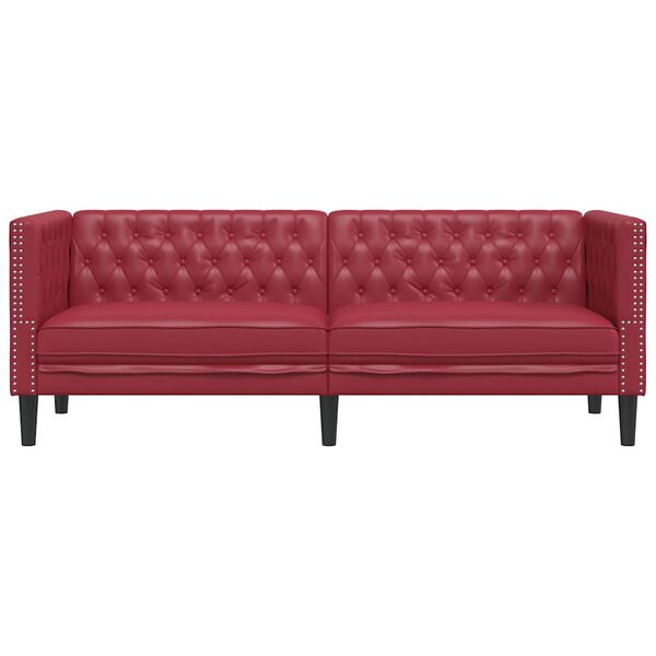 vidaXL Trivietė chesterfield sofa, raudonojo vyno sp., dirbtinė oda