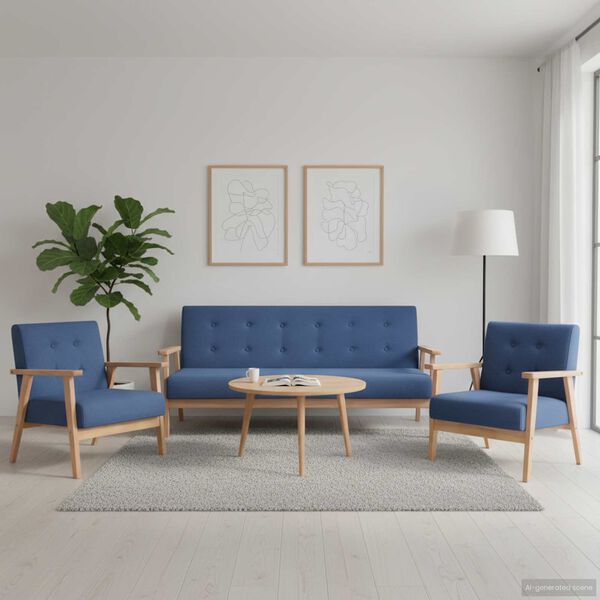 vidaXL Sofos komplektas, 3 dalių, mėlynos spalvos, audinys